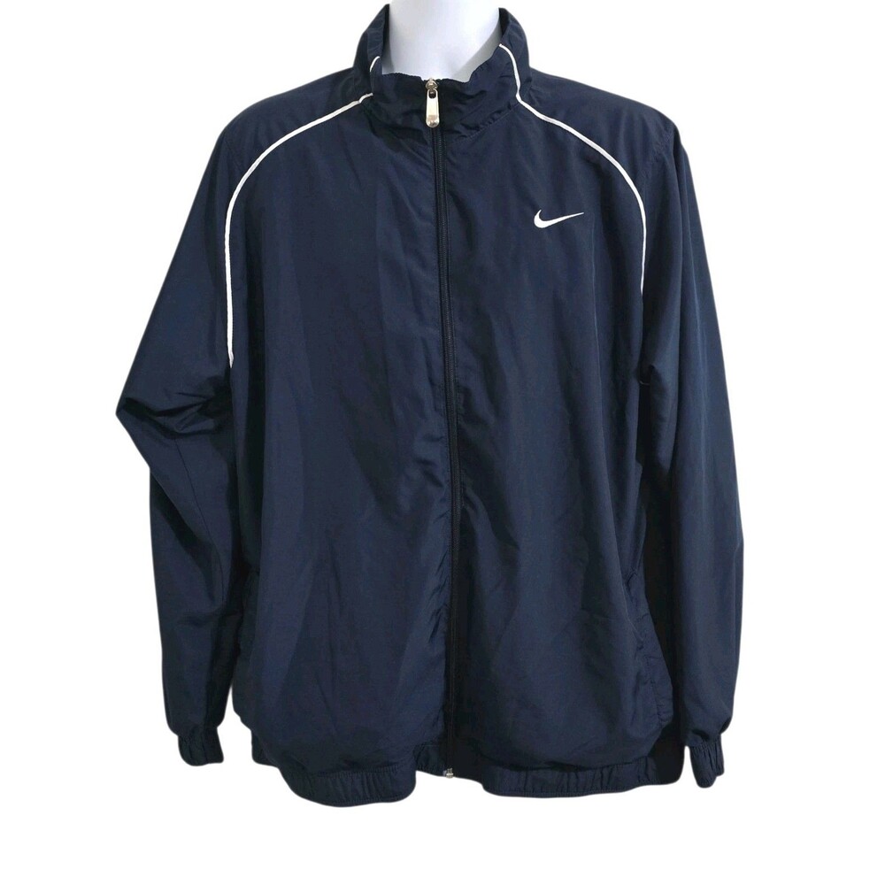 Nike Track Jacket Mens Size XL Navy Blue Dri Fit Full Zip Athletic Running